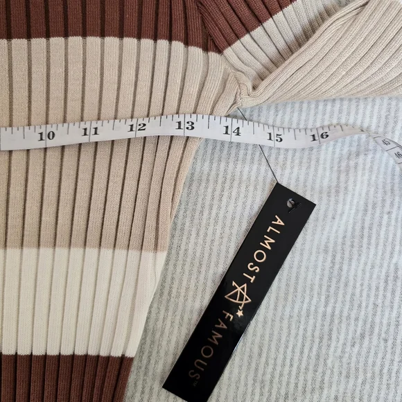 Neutral Tone Striped Ribbed Turtleneck Bodycon Dress Size M - Picture 7 of 11